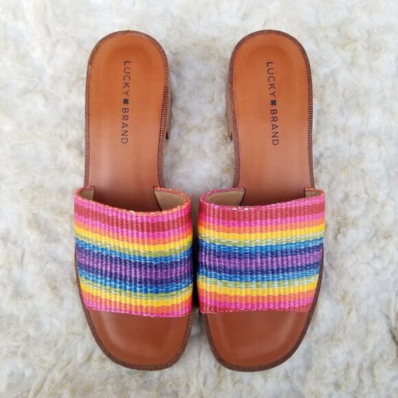 Rainbow Stripe Sandals Lucky Brand Frijana Slide Size 8.5 Pride Kidcore Mule EUC - Picture 10 of 13